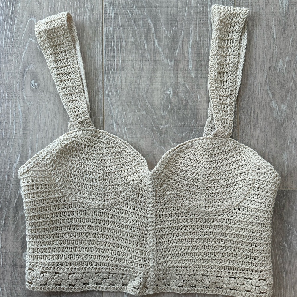 Zara Beige Crochet Knit Top